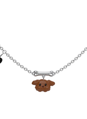 MARSEVEN 黑色爱心小狗骨头项链公益款925银链小众原创设计锁骨链