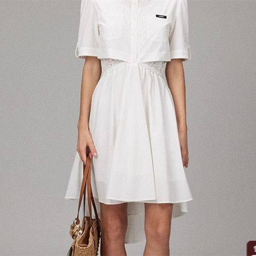 【LACERTA/莱瑟塔设计师品牌】25春夏新品拼接蕾丝衬衫半袖连衣裙