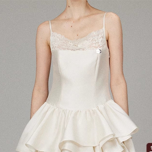 【LACERTA/莱瑟塔设计师品牌】25春夏桑蚕丝拼接蕾丝吊带连衣裙