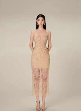 正品授权LOBBSTER x 王车车手工亮片蕾丝裙吊带连衣裙越南网纱裙