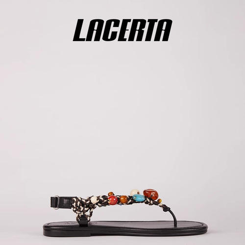 【LACERTA/莱瑟塔 设计师品牌】25春夏新品度假风编珠绑带人字拖