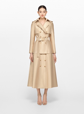 正品授权MONTSAND 24FW越南金色塔夫绸夹克中长裙子风衣套装