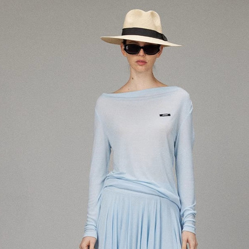 【LACERTA/莱瑟塔设计师品牌】25春夏超薄羊毛针织荡领上衣加裙裤