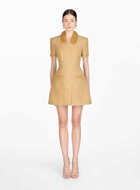 正品授权MONTSAND 24FW越南金色秋冬小香风立裁连衣裙