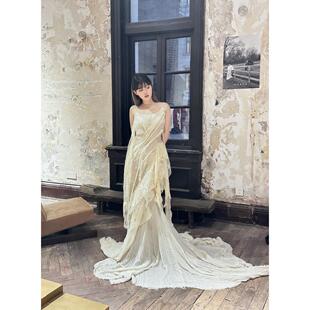 正品授权 Xiangqiaosheng 25SS 破碎感蝶翼礼服长裙（米色）