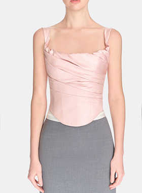 正品授权MONTSAND 24FW越南褶皱胸衣吊带上衣灰色西装长半裙套装