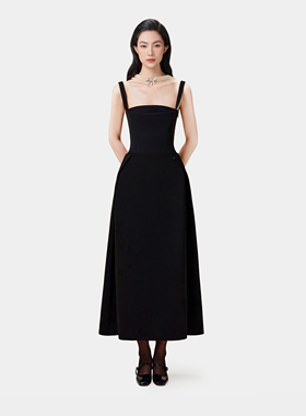 正品授权MONTSAND LOBBSTER吊带露背连衣裙A字摆小黑裙越南24PS