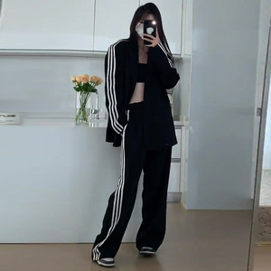 欧洲站休闲西服套装女2023春秋新款宽松显瘦西装垂感阔腿裤两件套