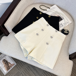 毛呢短裤女外穿2024秋冬新款冬季高腰阔腿宽松休闲a字黑色短裤