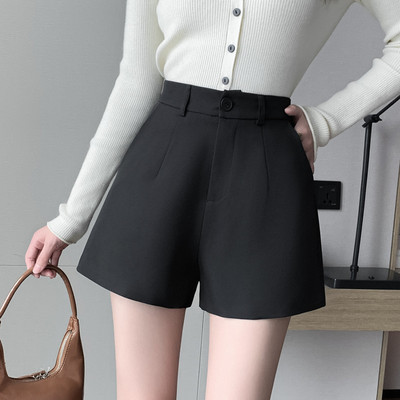 2025春夏西装面料短裤子女韩版简约百搭休闲裤宽松阔腿直筒裤