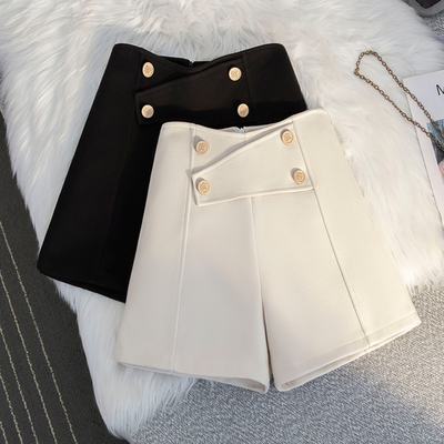 阔腿高腰加厚秋冬毛呢短裤