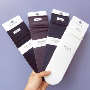 女款 秋冬羊毛棉袜子女中筒袜纯色吸汗透气抗起球棉袜EGG堆堆女袜