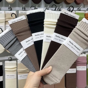 保暖袜 羊绒纯色袜子超骏6802百搭中高筒百搭堆堆袜女潮款 冬季 新款