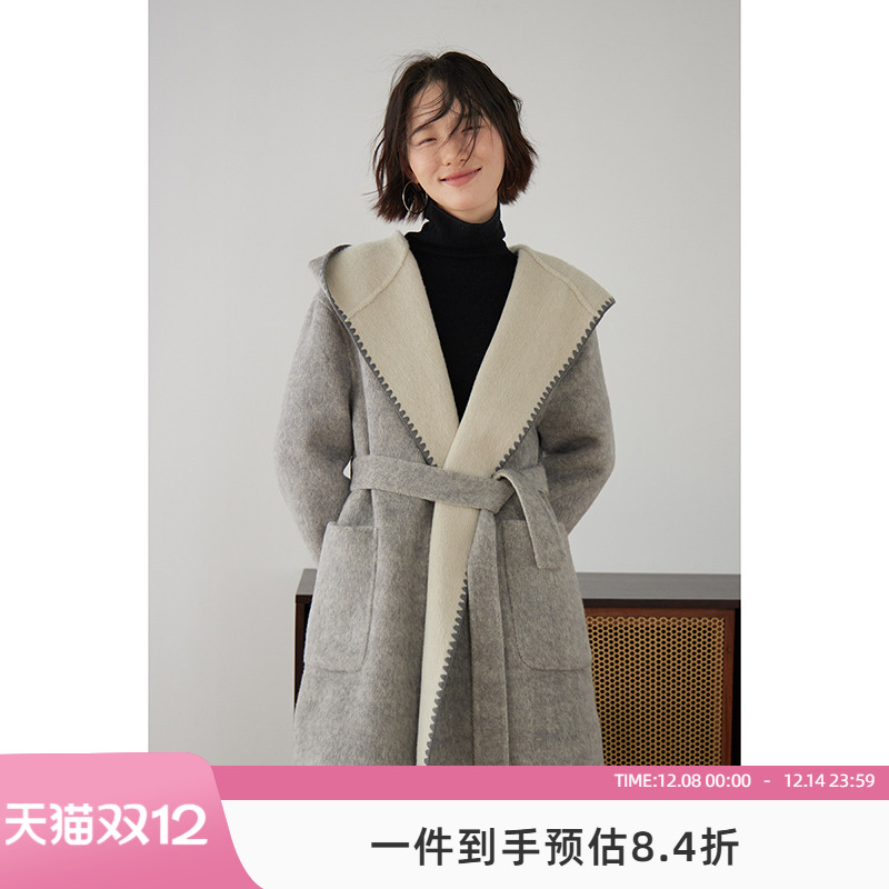 嘉茱莉羊毛小个子双面呢大衣