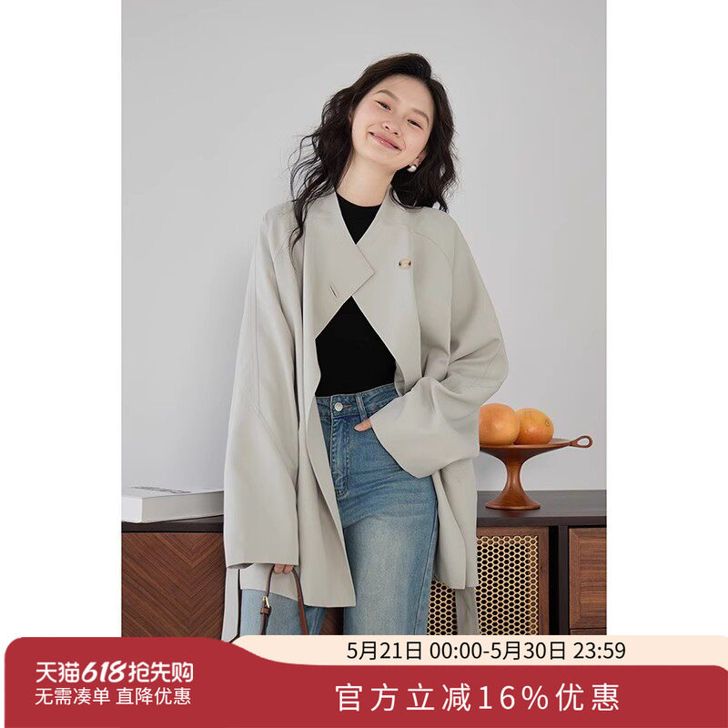 嘉茱莉高级感风衣外套女2026春季新款中长款上衣外套英伦风大衣