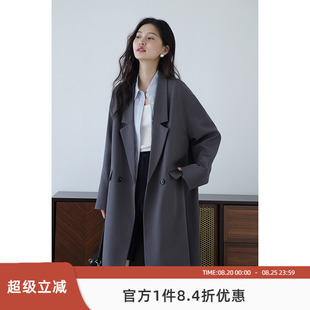 嘉茱莉小个子长款 英伦风落肩外套宽松休闲 过膝风衣女2025春季 新款