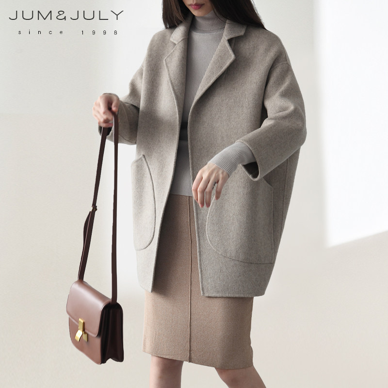 反季韩版双面呢大衣女中长款秋毛呢外套呢子无羊绒小个子羊毛秋冬