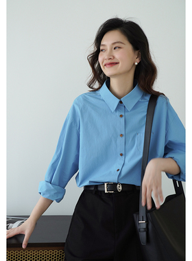 嘉茱莉2026春季新款翻领衬衫外套女百搭宽松衬衣法式上衣1OO棉