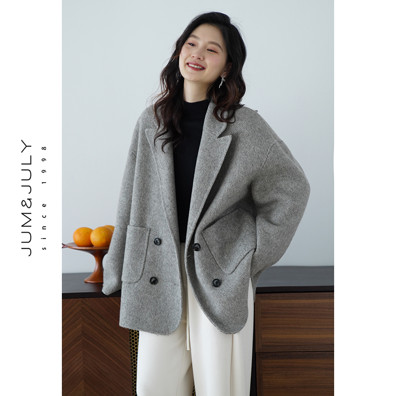 嘉茱莉羊毛小个子双面呢大衣