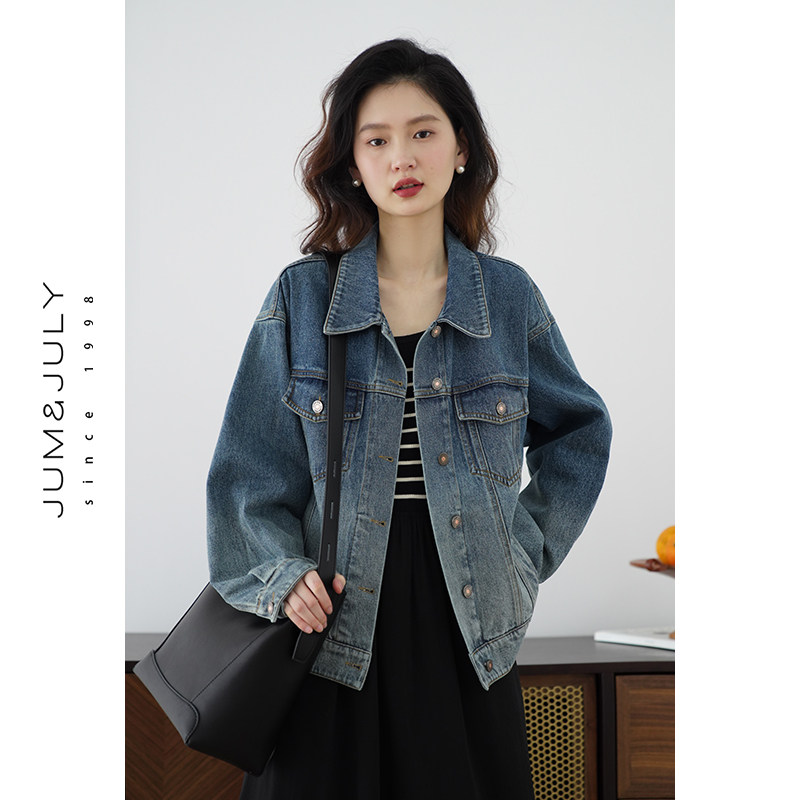 嘉茱莉春季外套女渐变复古牛仔外套翻领莱赛尔天丝上衣宽松短外套,女装/女士精品,短外套,淘宝优惠券,粉丝福利购,淘宝优惠卷