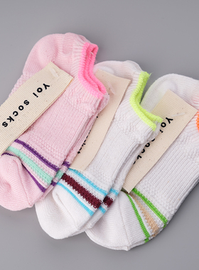 清仓：韩国进口Yoi儿童夏薄款船袜套装 柔软舒适荧光条纹纯棉短袜