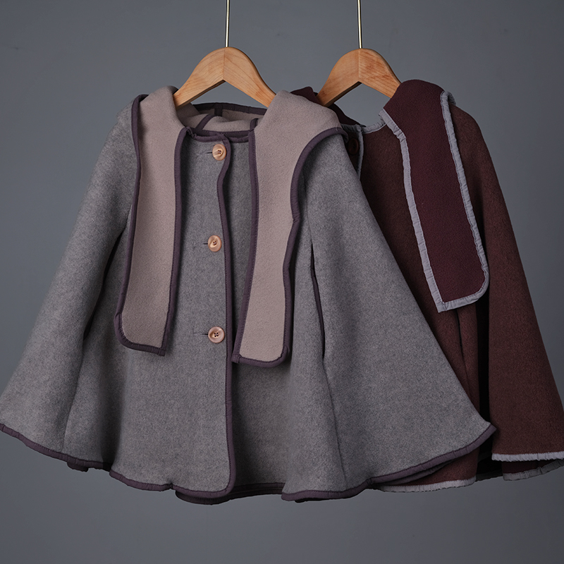 清仓:韩国原装进口AM春秋冬女童可爱加厚连帽挡风斗篷披风外出