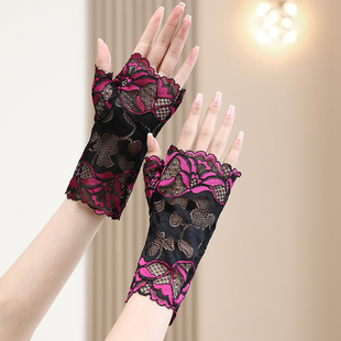 夏季薄款蕾丝半指防晒手套女士旅行手套模特队集体舞表演手套百搭