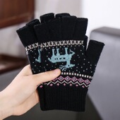 半指保暖手套女秋冬韩版 防寒触屏漏指头可爱成人学生写字防寒卡通