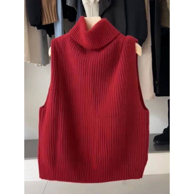 大码红色高领无袖毛衣马甲女2025新款秋季叠穿外搭背心马甲针织,女装/女士精品,毛针织衫,淘宝优惠券,粉丝福利购,淘宝优惠卷