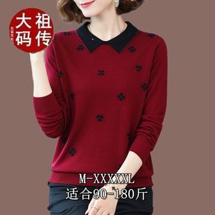 娃娃領(lǐng)針織衫 2024春秋媽媽裝 長(zhǎng)袖 翻領(lǐng)毛衣女士打底衫 新款 早秋大碼