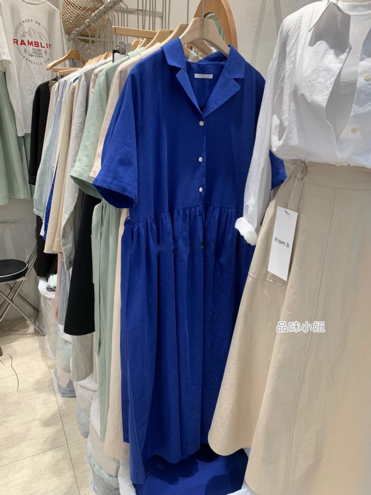 韩国直邮包邮2022年春夏女装东大门 from b翻领系扣宽松连衣裙