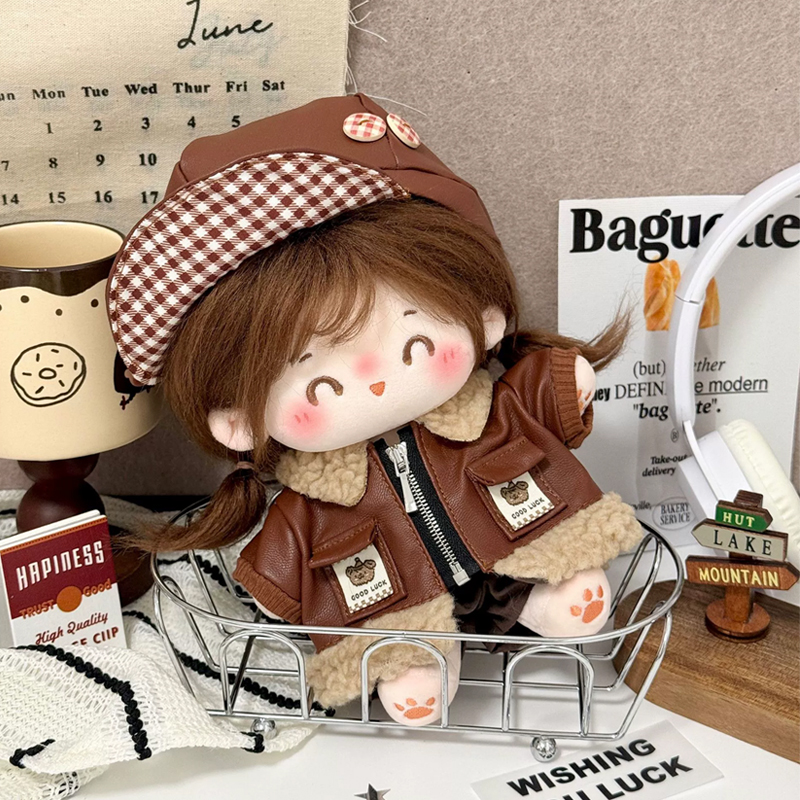 20cm娃衣秋冬棕色系套装20厘米棉花娃娃衣服皮质套装栗子玩偶换装