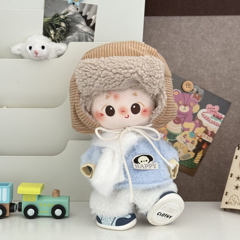 现货20cm棉花娃娃毛绒娃衣套装可爱雷锋帽新品换装衣服外套冬装