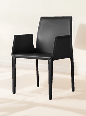 意式马鞍椅高级感餐椅家用靠背椅带扶手设计师椅子书房办公接待椅