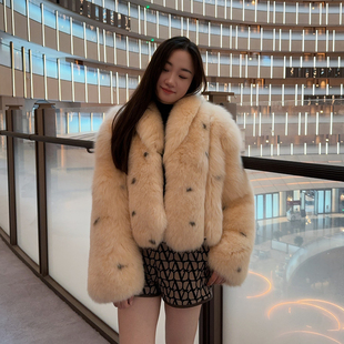 GYC 2025秋冬新款进口斑点狐狸毛皮草外套女短款年轻时尚豹纹