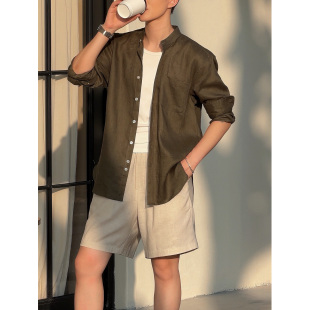 Alder Mere新贵调性 夏季男100高支亚麻极简松弛感百搭翻立领衬衫