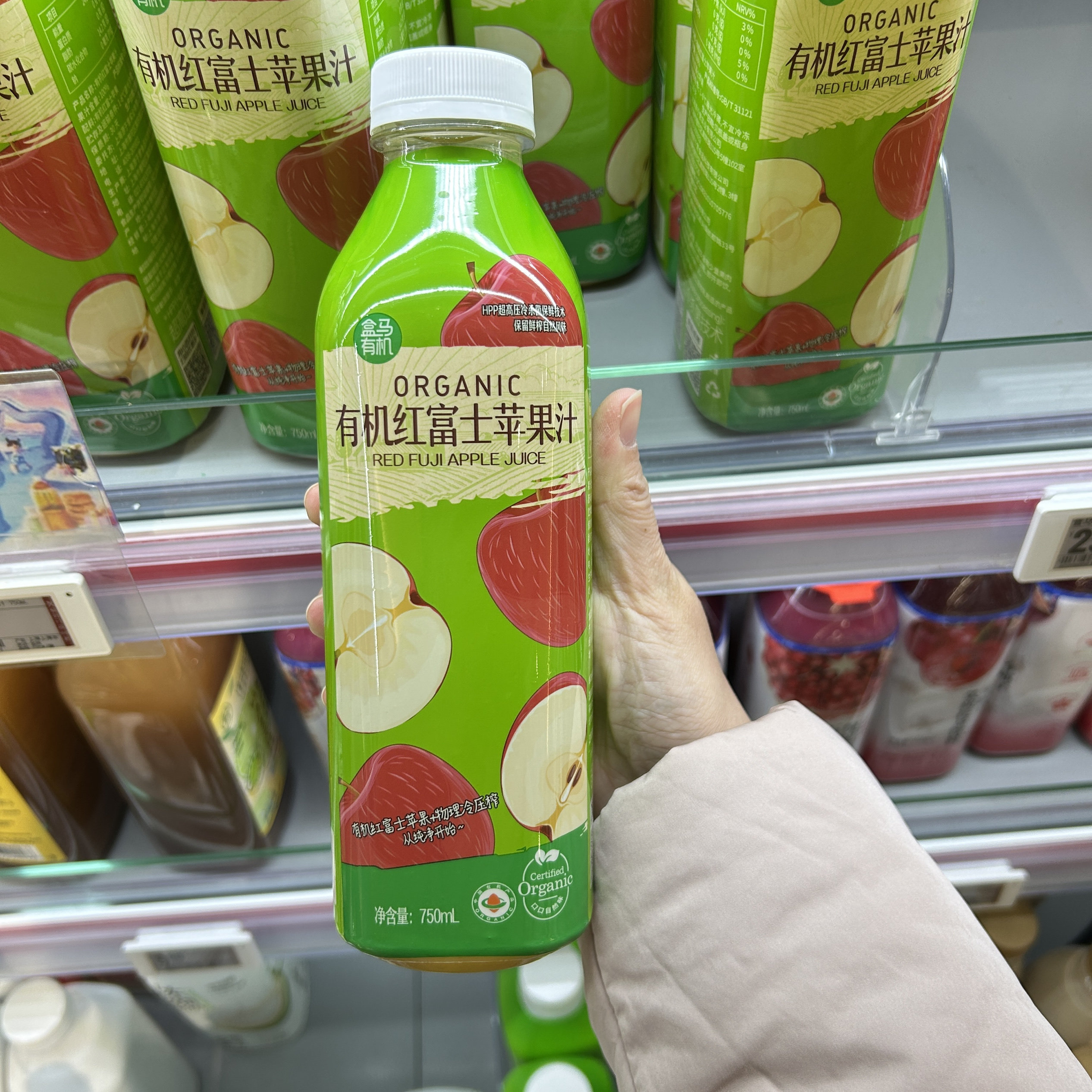 盒马代购  有机HPP有机红富士苹果汁750ml/瓶