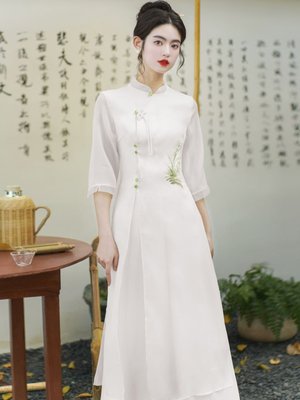 KATTERLLG茶服茶艺师套装中国风禅意采耳师工作服旗袍改良仙气汉