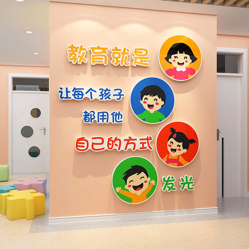 幼儿园背景墙面教育理念文化墙贴