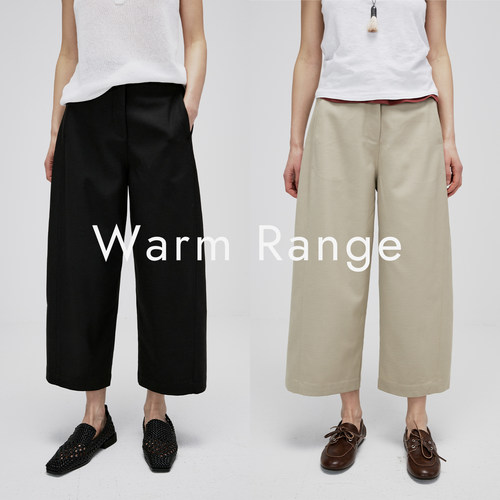 Warm Range 黑色高腰宽松西裤2025年夏季新款直筒休闲九分裤女