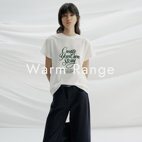 Warm Range “叙事诗”圆领印花正肩T恤夏季日常百搭精纺棉短袖女