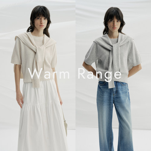 Warm Range披肩两件套圆领短袖毛衣早春休闲百搭慵懒感羊毛上衣女