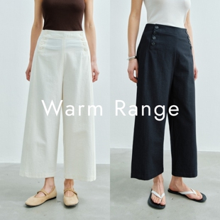 Warm Range 双排扣高腰直筒九分裤女夏复古感休闲裤通勤百搭西裤