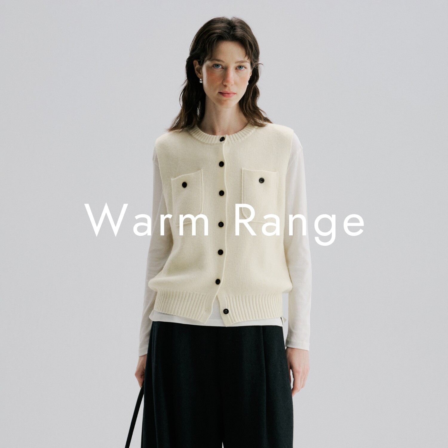 Warm Range 圆领羊毛混纺毛针织排扣马甲