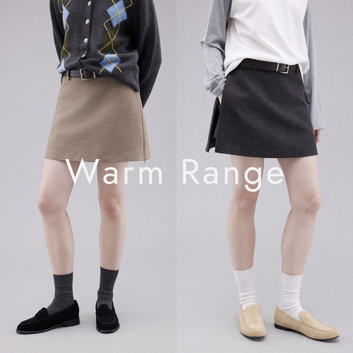 Warm Range 休闲显瘦简约开衩A字短裤裙女秋季高腰百搭极简半身裙