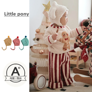 婴幼儿圣诞套装男女宝宝可爱姜饼人半边绒家居服上衣裤子分体睡衣