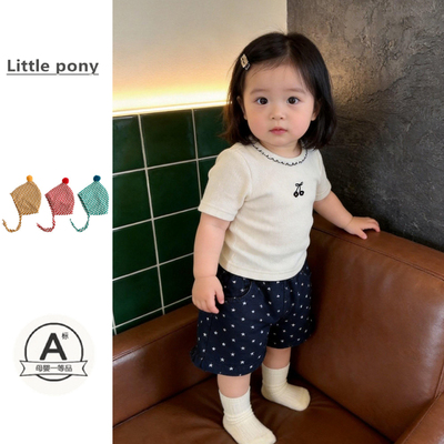 女童夏季新款上衣可爱樱桃短袖T恤女宝宝韩版洋气半袖T恤短裤套装