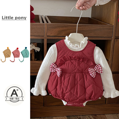 婴幼儿2025新款包屁衣·女宝宝绗棉加绒连身哈衣可爱蝴蝶结爬爬服