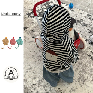 男宝宝秋季新款卫衣外套儿童韩版休闲百搭女宝宝百搭条纹连帽外套