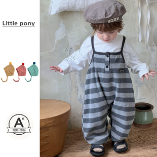 新款 条纹连体哈衣两件套外出套装 背带裤 打底衫 男童长袖 男宝宝秋季